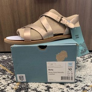 NIB Toms Sicily Rose Gold Metallic Leather Sandals 10